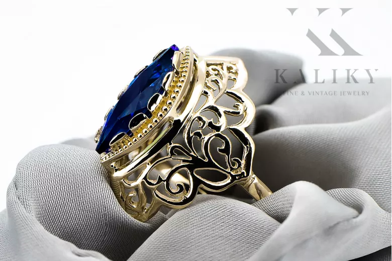 Каблучка Вінтаж стиль Сапфір 14K Жовте золото vrc017y